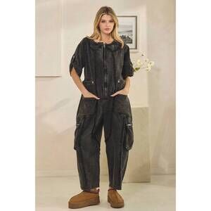 NEW OLI & HALI washed short-sleeved jumpsuit in black